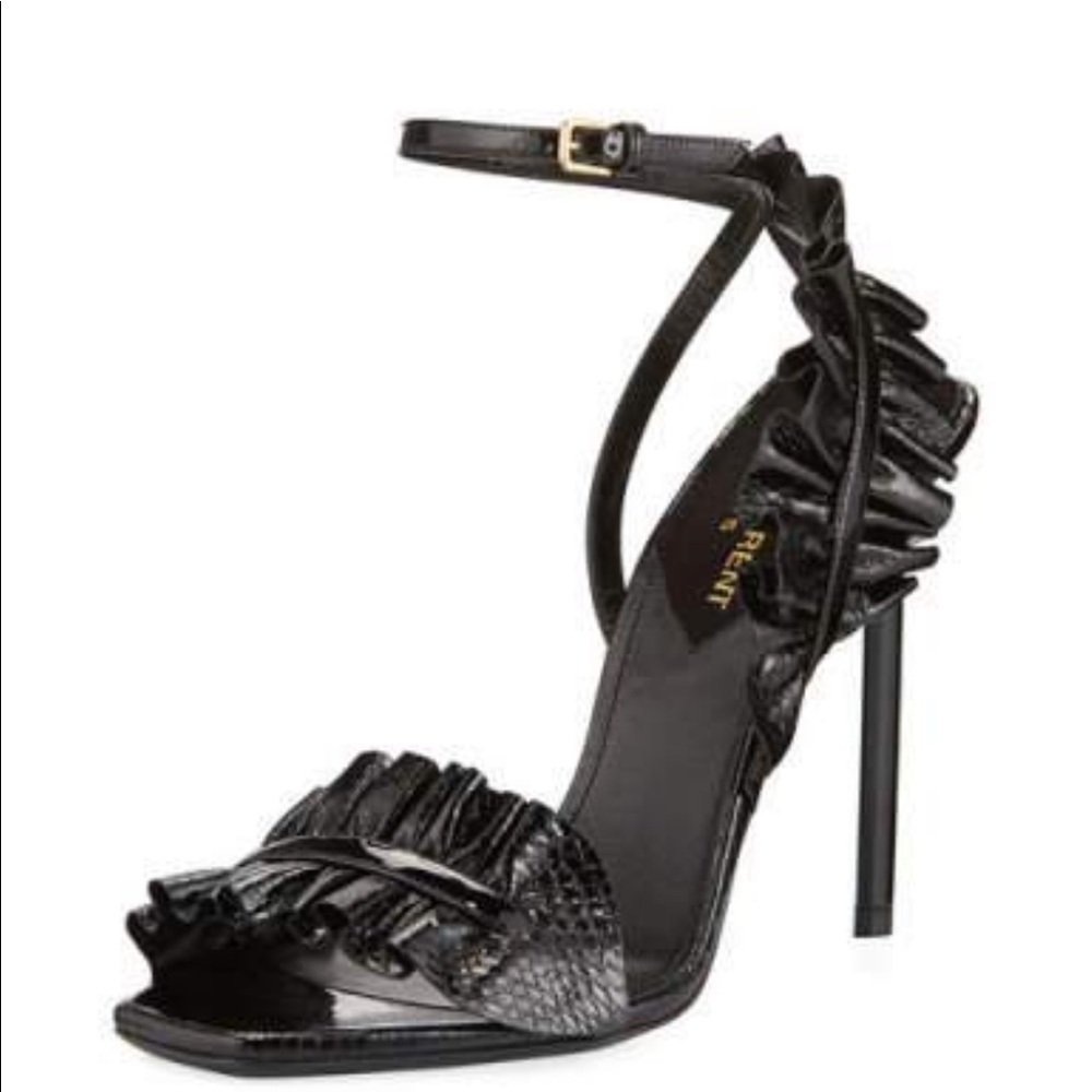 YSL Ruffles Snakeskin Sandals